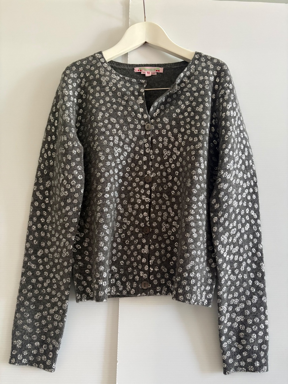 Bonpoint Girls 100% Cashmere Floral Knit Button Cardigan Grey Size 10